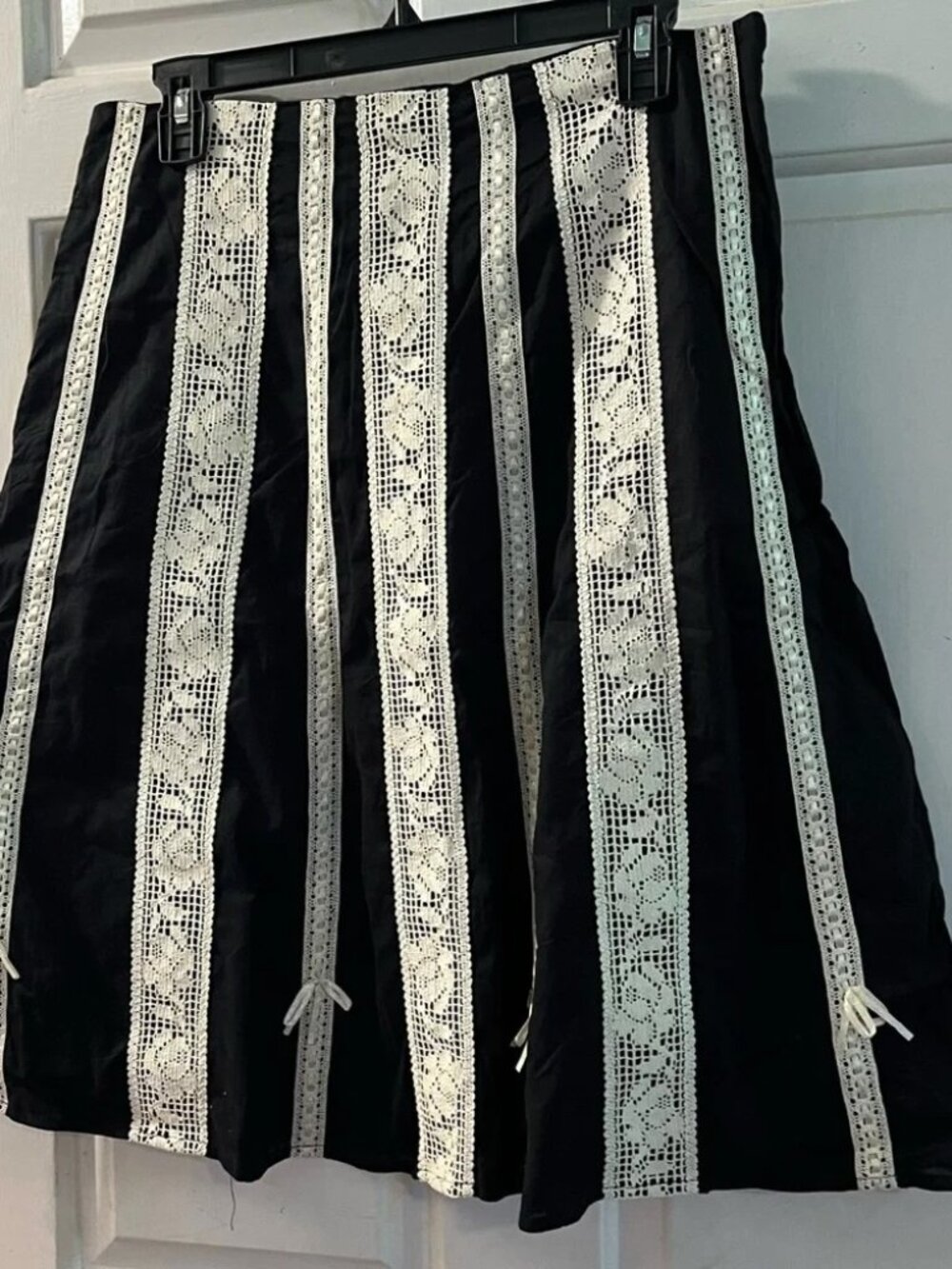 Anthropologie Odille Black with Cotton Lace & Ribbon Trim Midi Skirt - Picture 3 of 8